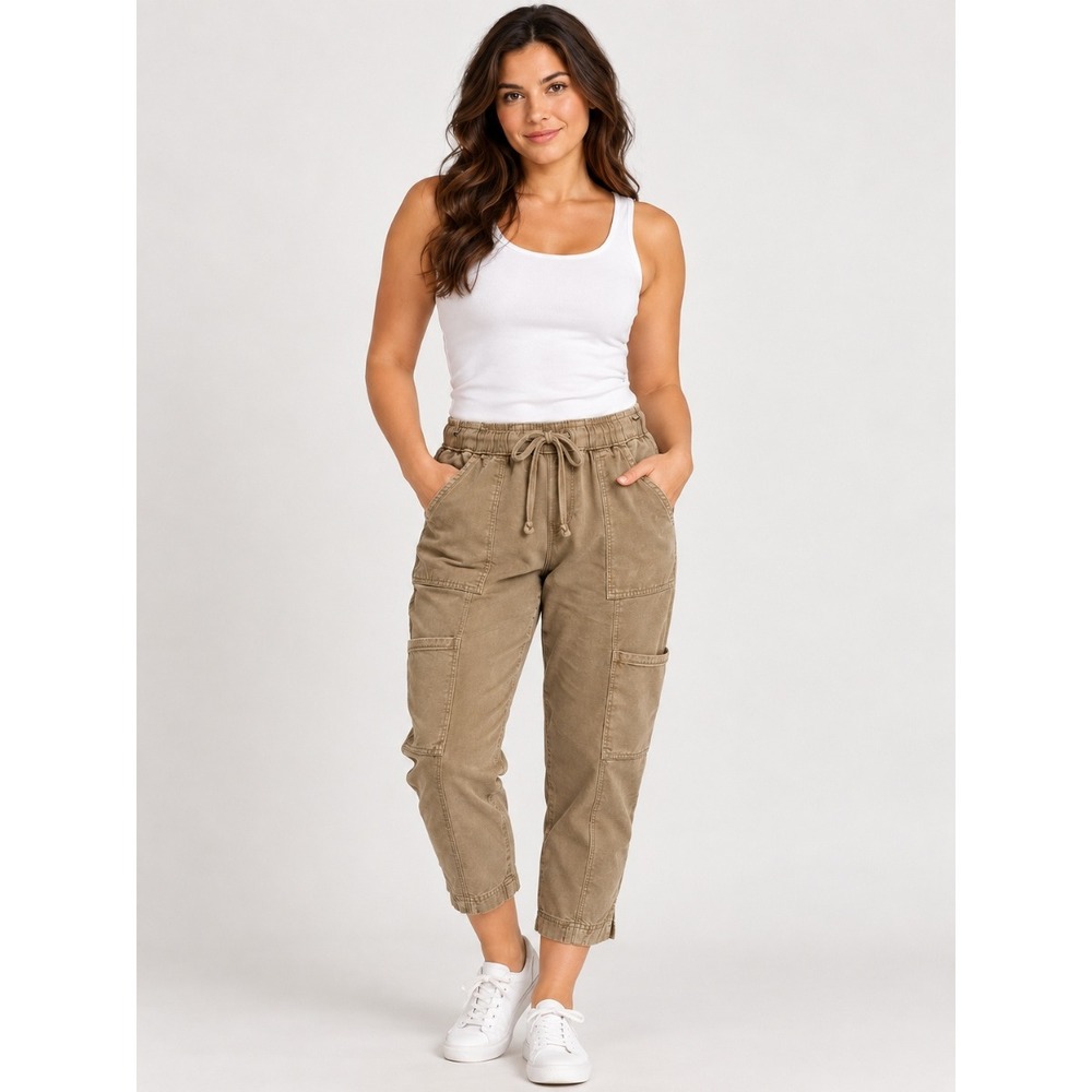 C&C California Womens S Linen Lyocell Cargo Pants Tan Utility Drawstring